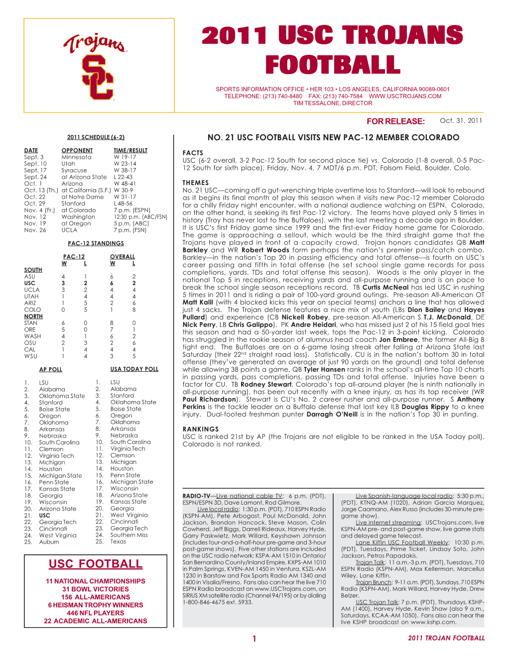 2011 Usc Trojans Football