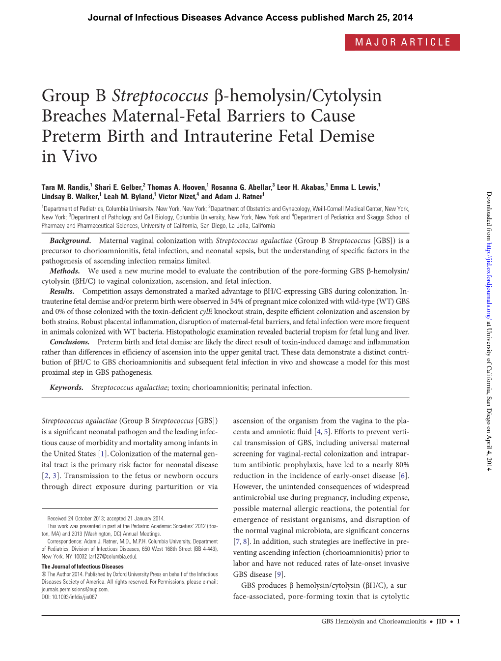 Group B Streptococcus Β-Hemolysin/Cytolysin Breaches Maternal-Fetal Barriers to Cause Preterm Birth and Intrauterine Fetal Demise in Vivo