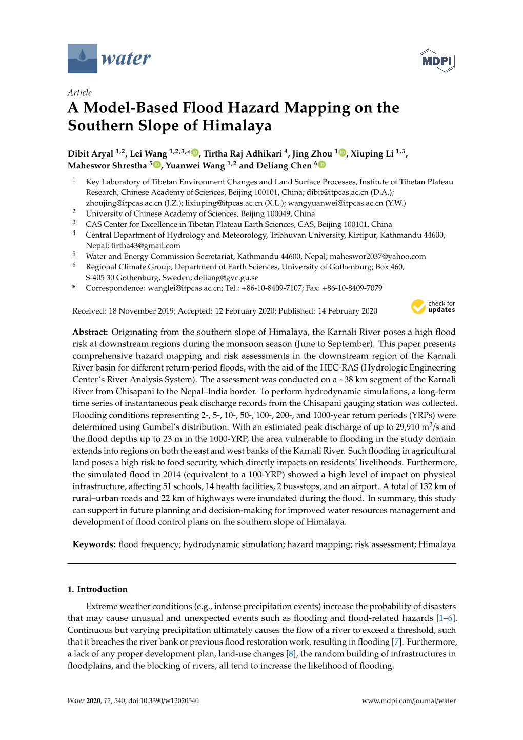 A Model-Based Flood Hazard Mapping on the Southern Slope of Himalaya