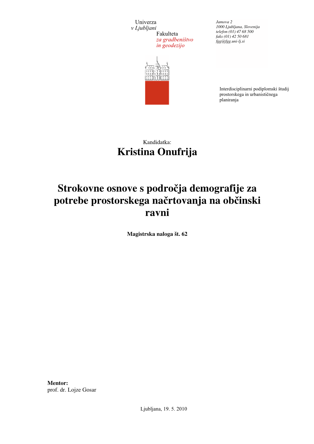 Kristina Onufrija Strokovne Osnove S Področja Demografije Za Potrebe