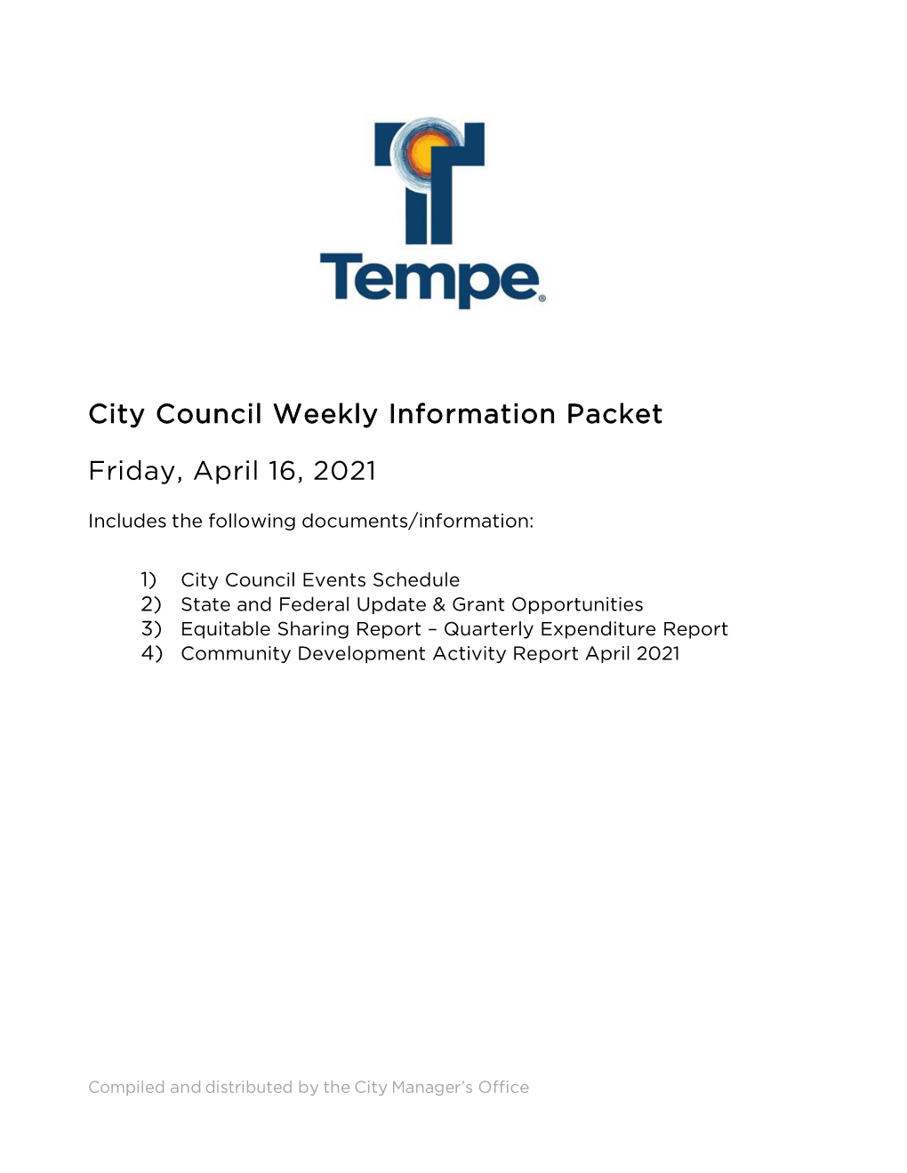 City Council Weekly Information Packet Friday, April 16, 2021