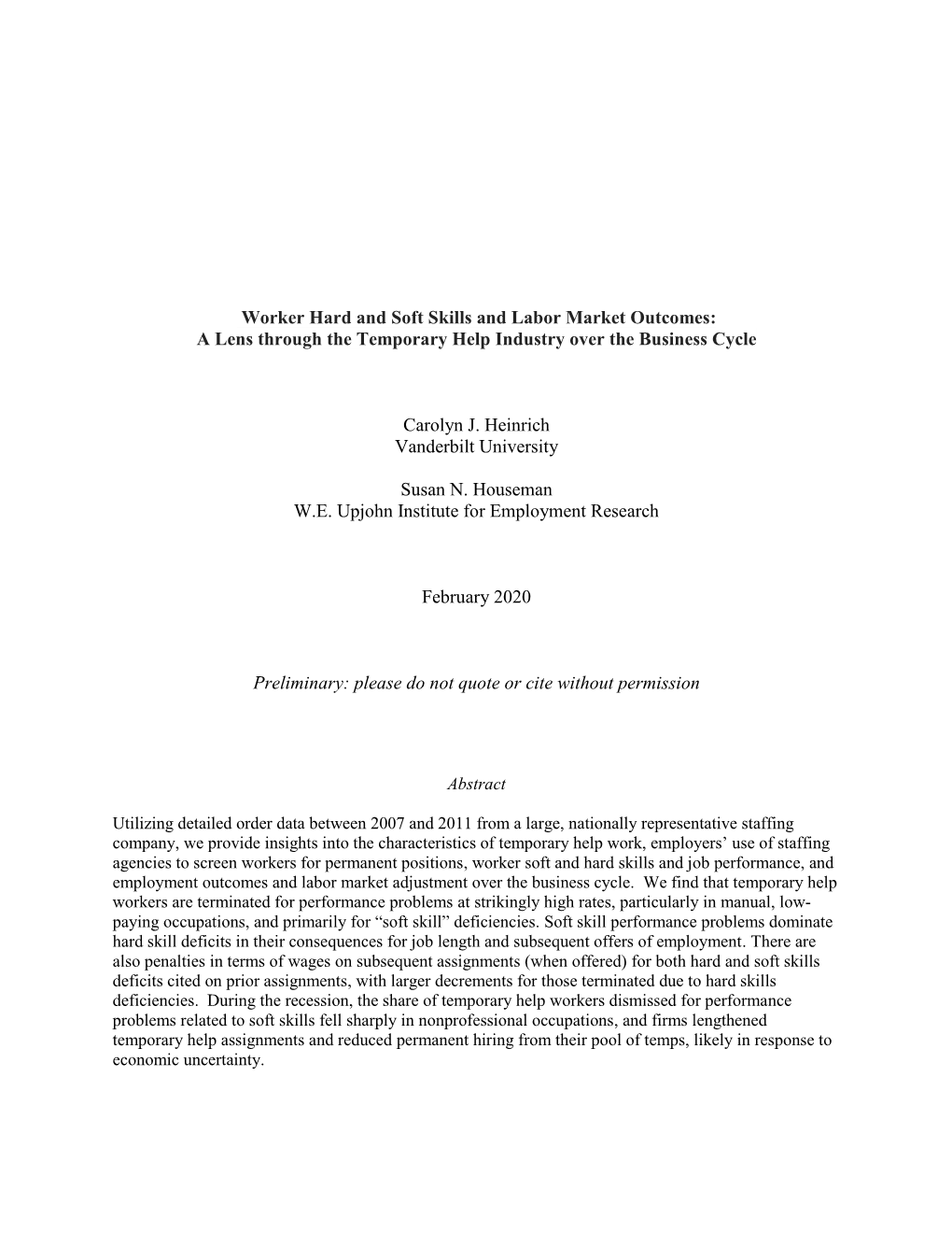 Worker Hard and Soft Skills and Labor Market Outcomes: a Lens Through the Temporary Help Industry Over the Business Cycle