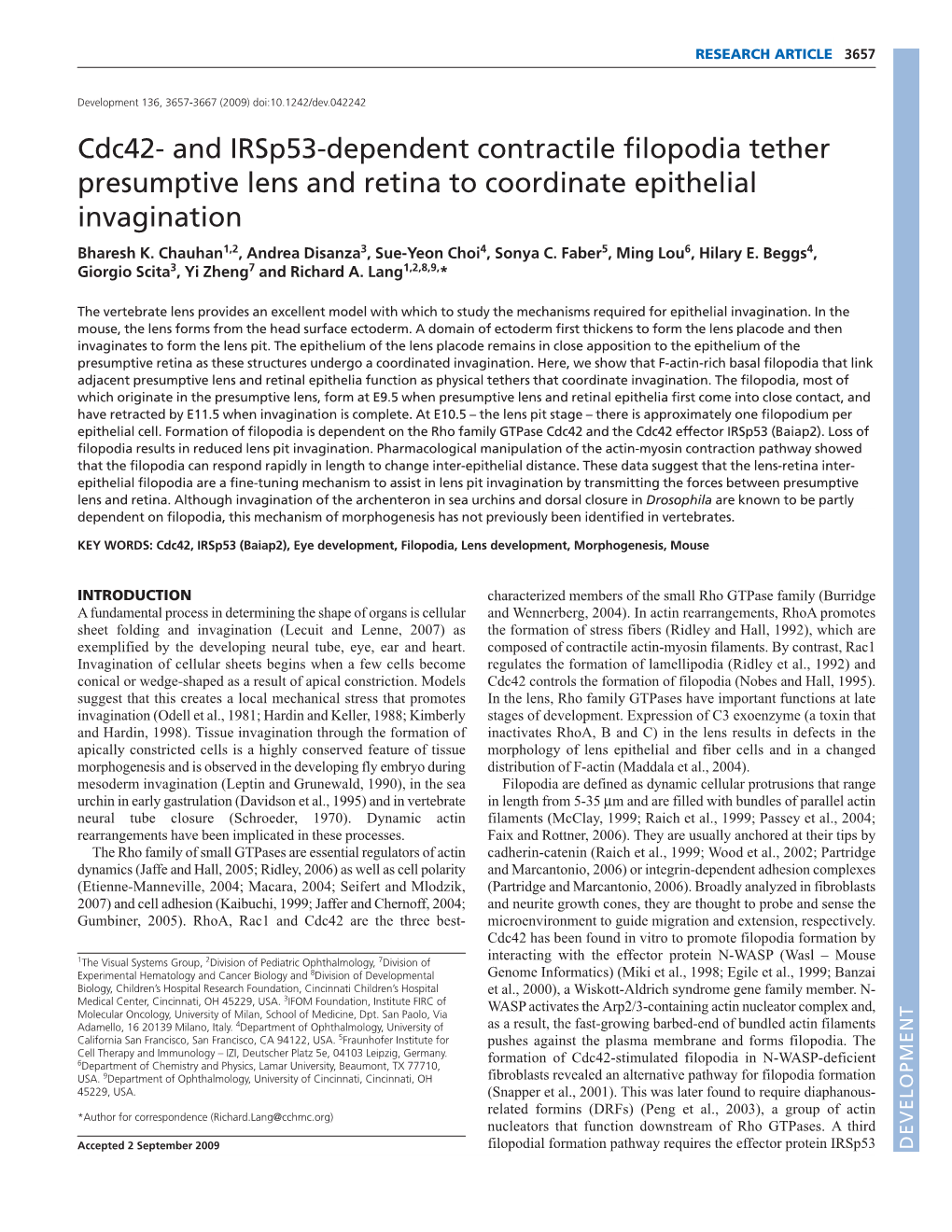 Cdc42- and Irsp53-Dependent Contractile Filopodia Tether Presumptive Lens and Retina to Coordinate Epithelial Invagination Bharesh K