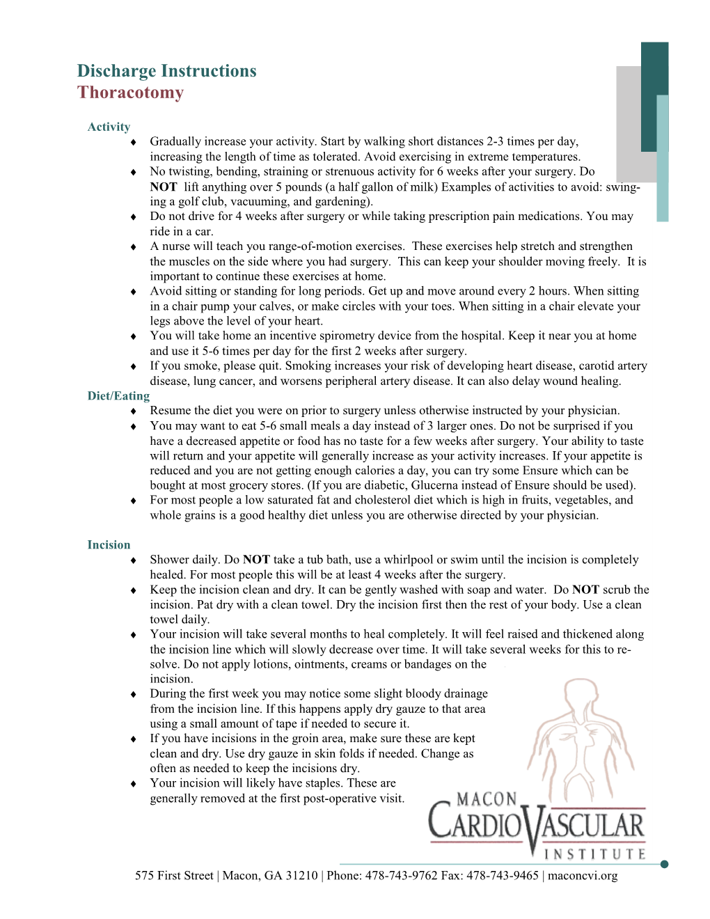 Discharge Instructions Thoracotomy