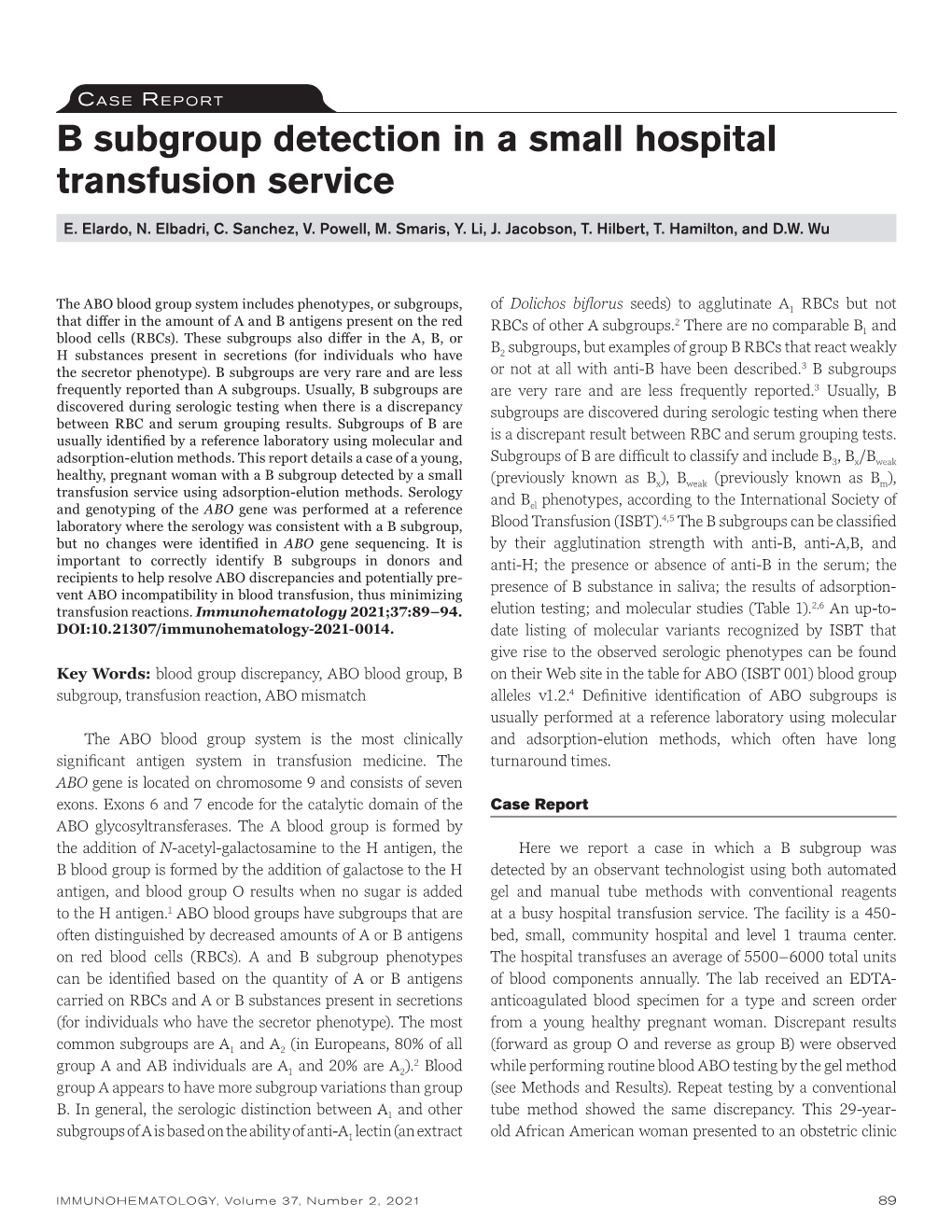 B Subgroup Detection in a Small Hospital Transfusion Service