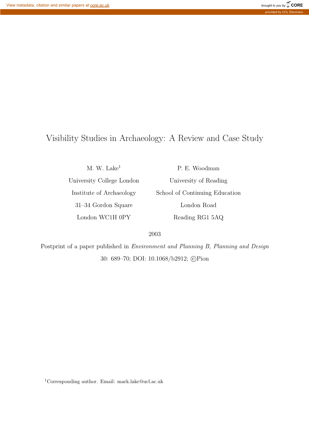 Visibility Studies in Archaeology: a Review and Case Study