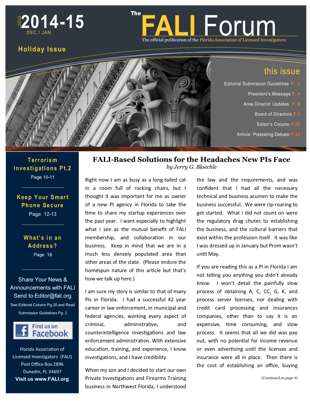 FALI Forum the Official Publication of the Florida Association of Licensed Investigators