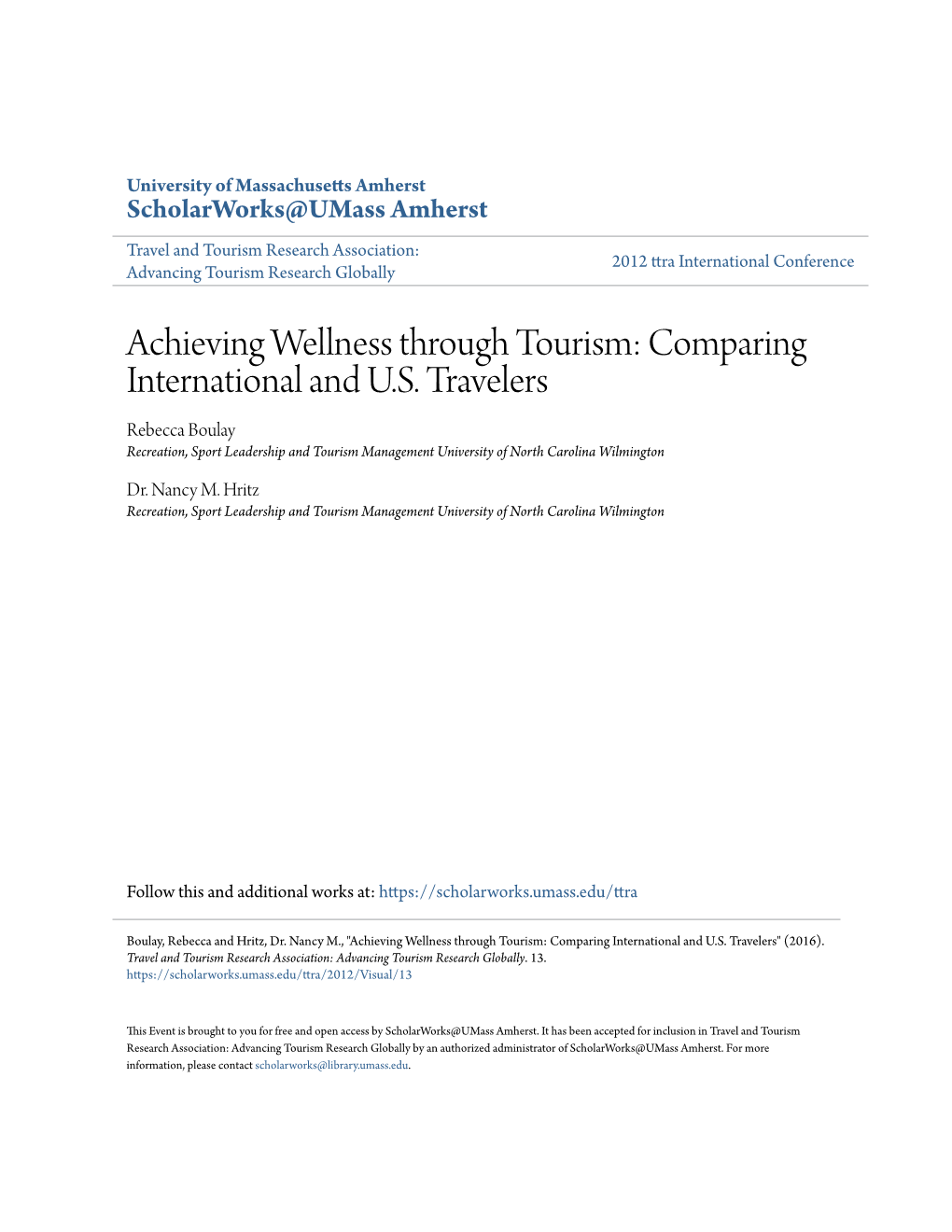 Achieving Wellness Through Tourism: Comparing International and U.S