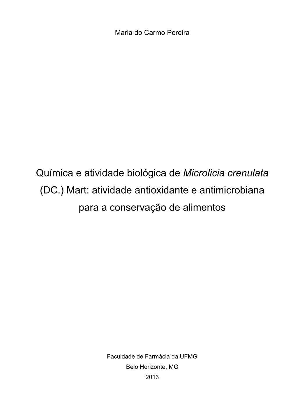 Atividade Antioxidante E Antimicrobiana Para a Conservação De Alimentos