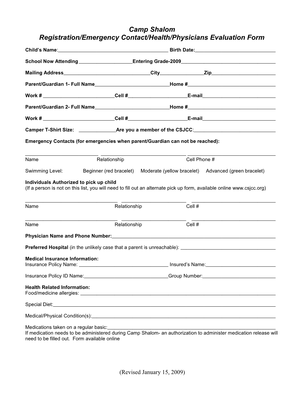 Camper Information Form