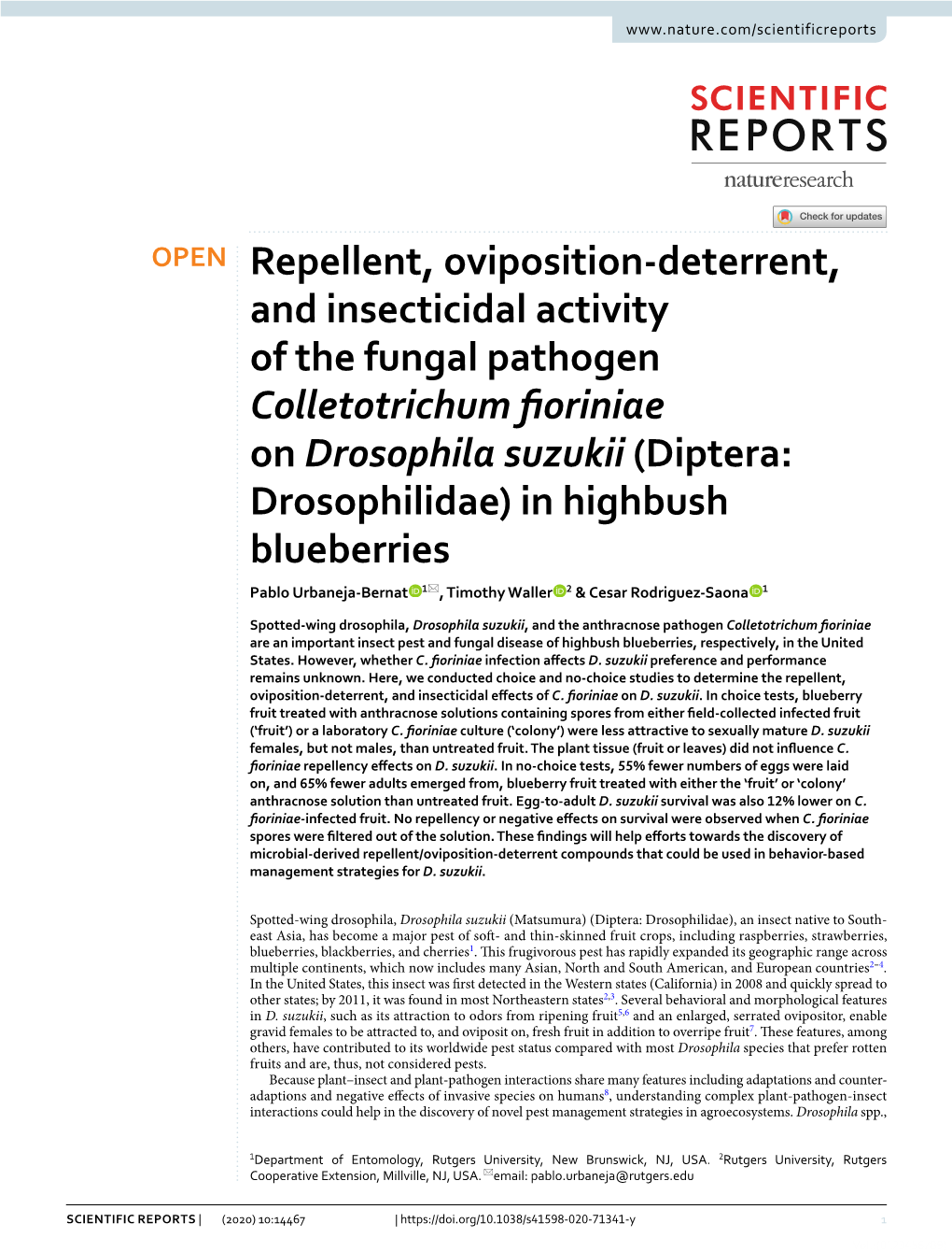 Repellent, Oviposition-Deterrent, and Insecticidal Activity of the Fungal