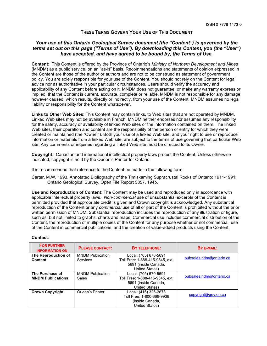 Annotated Bibliography of the Timiskaming Supracrustal Rocks of Ontairo