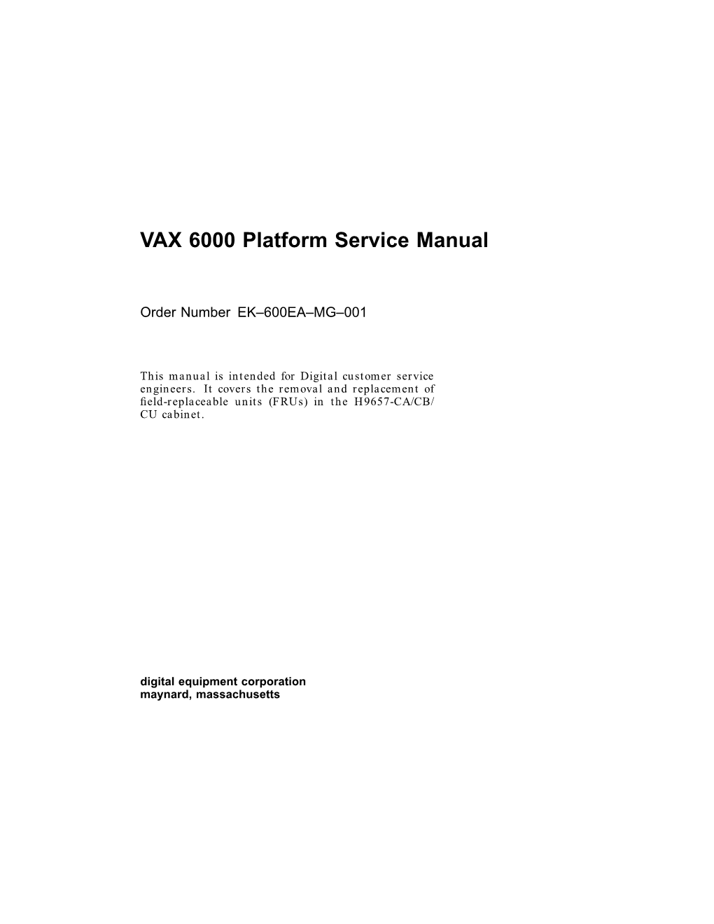 VAX 6000 Platform Service Manual