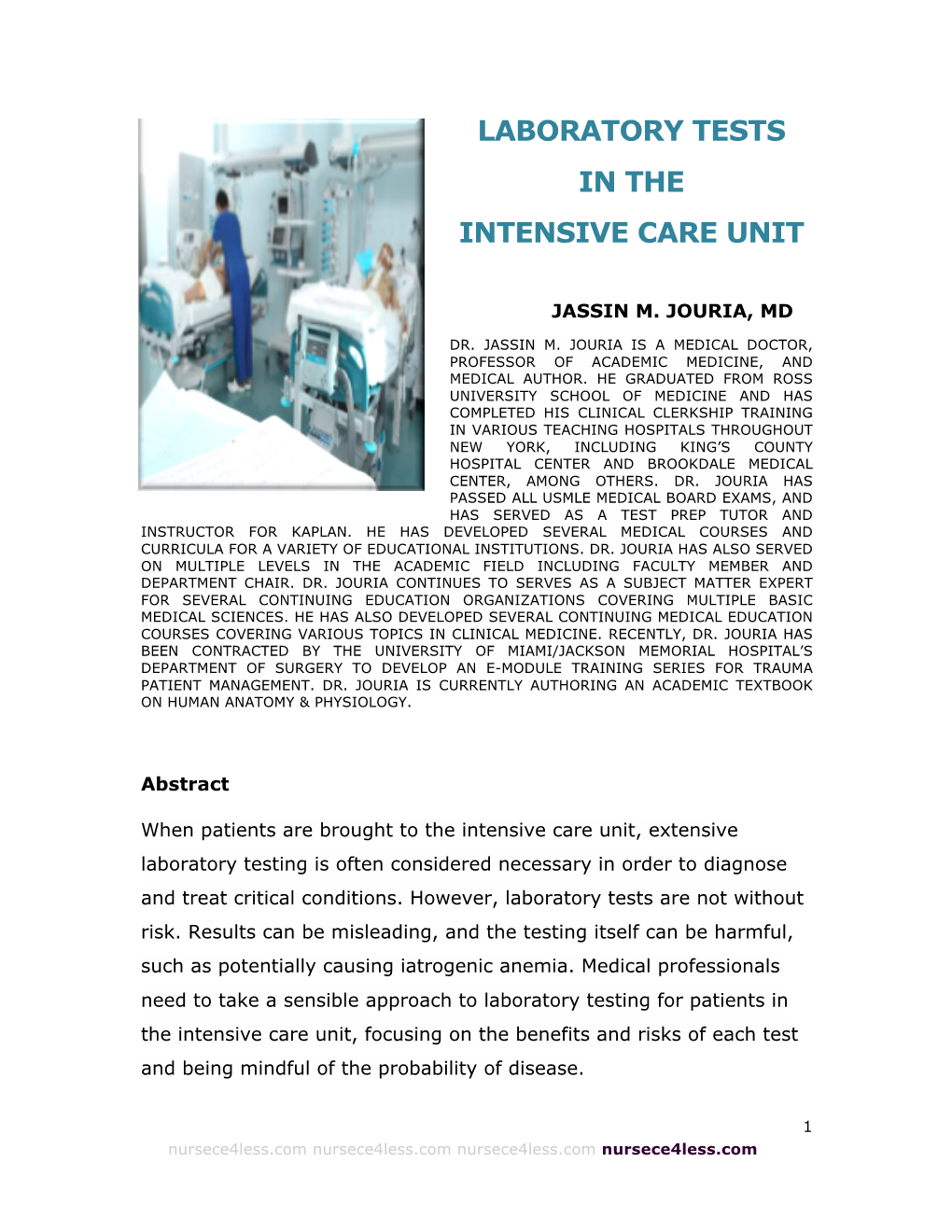Laboratory Tests in the Intensive Care Unit