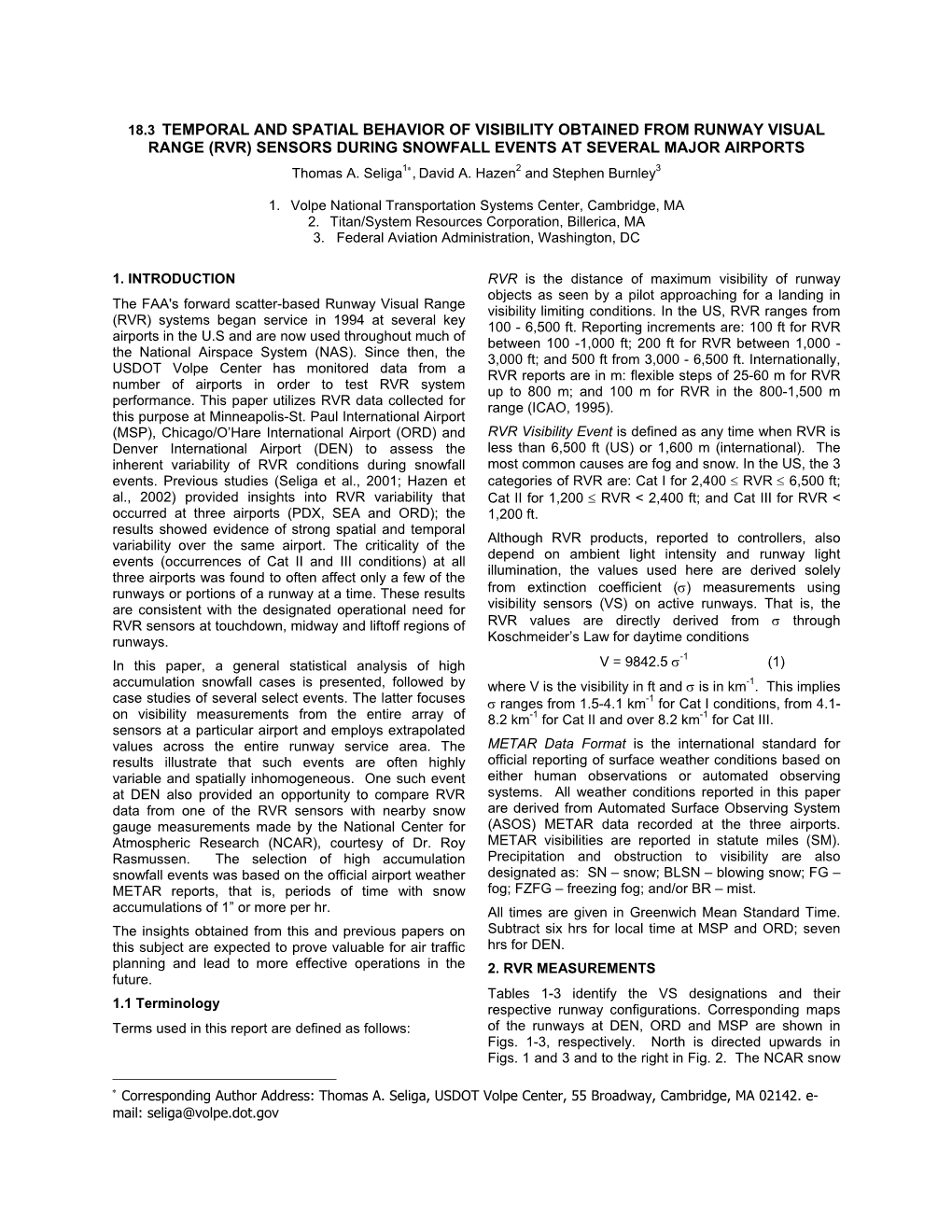 Insights Into the Impacts of Runway Visual Range (RVR) Measurements on Aviation Operations,” 18Th Int