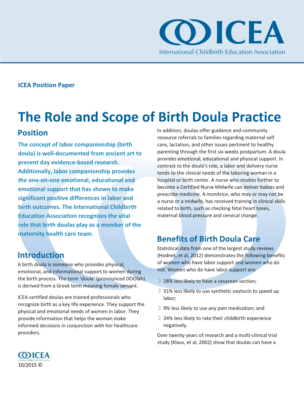 The Role and Scope of Birth Doula Practice