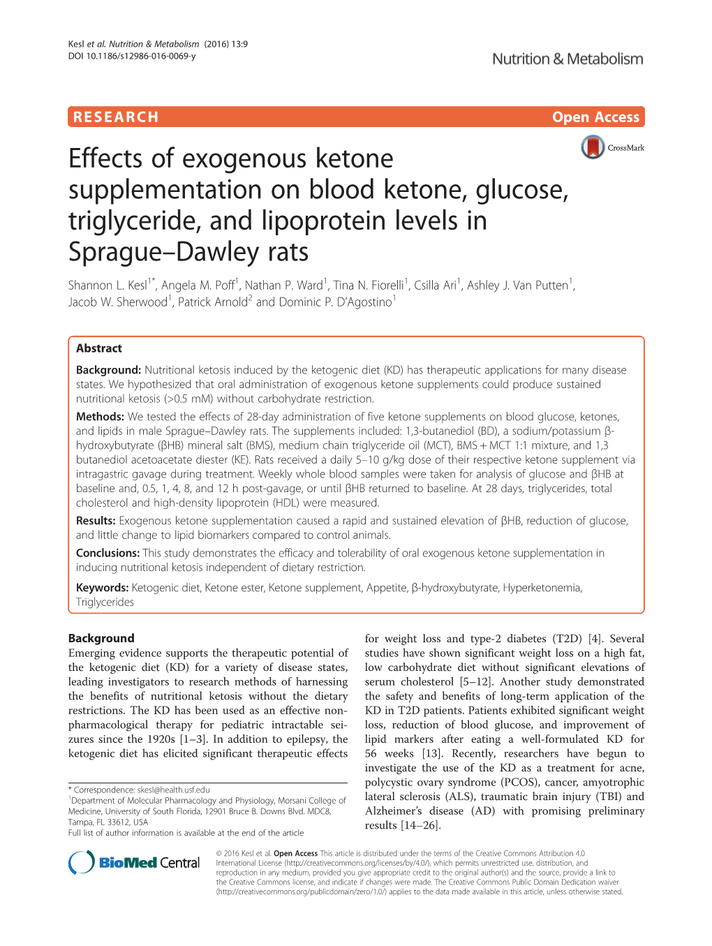 Effects of Exogenous Ketone Supplementation on Blood Ketone, Glucose, Triglyceride, and Lipoprotein Levels in Sprague–Dawley Rats Shannon L