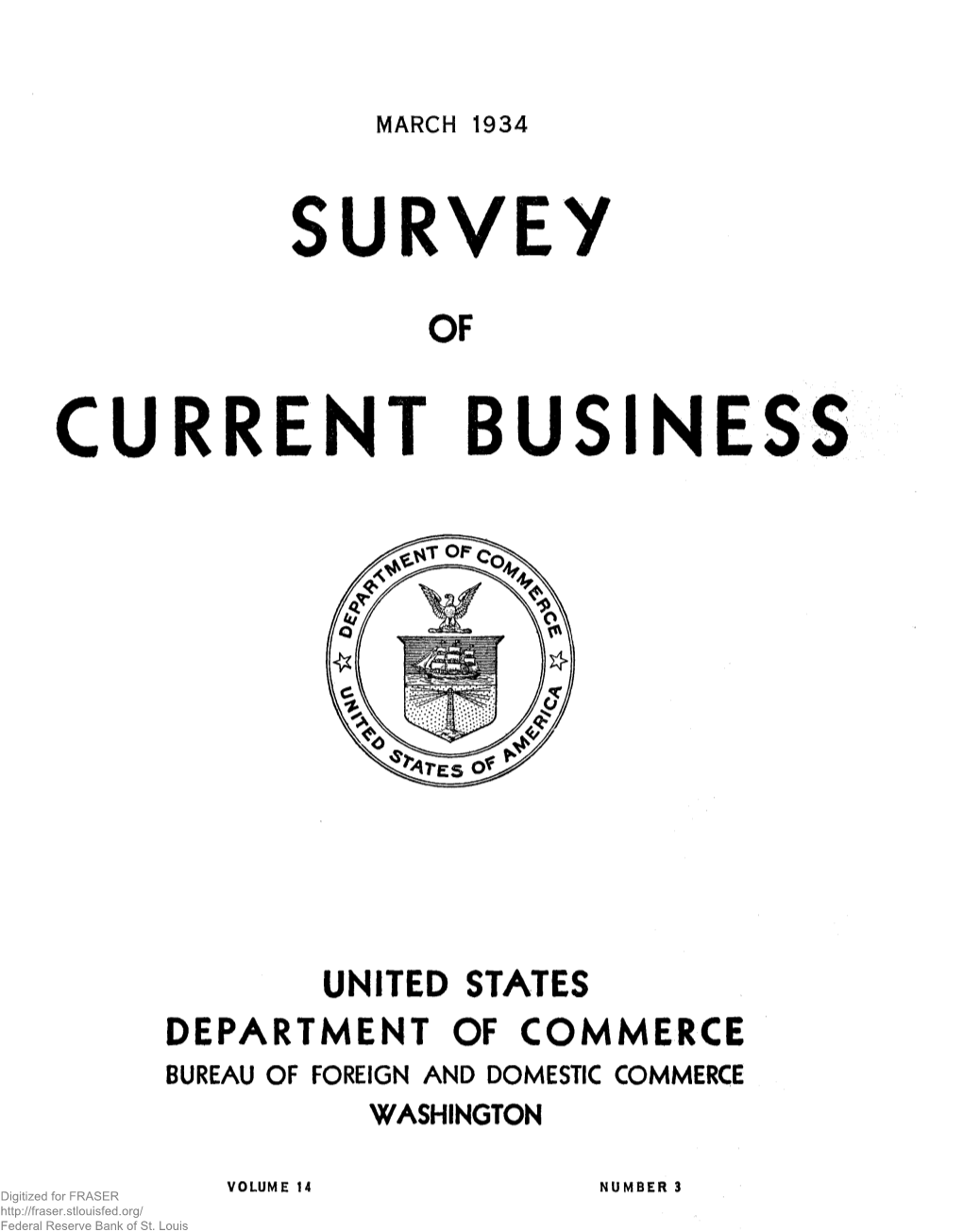 SURVEY of CURRENT BUSINESS March 1934