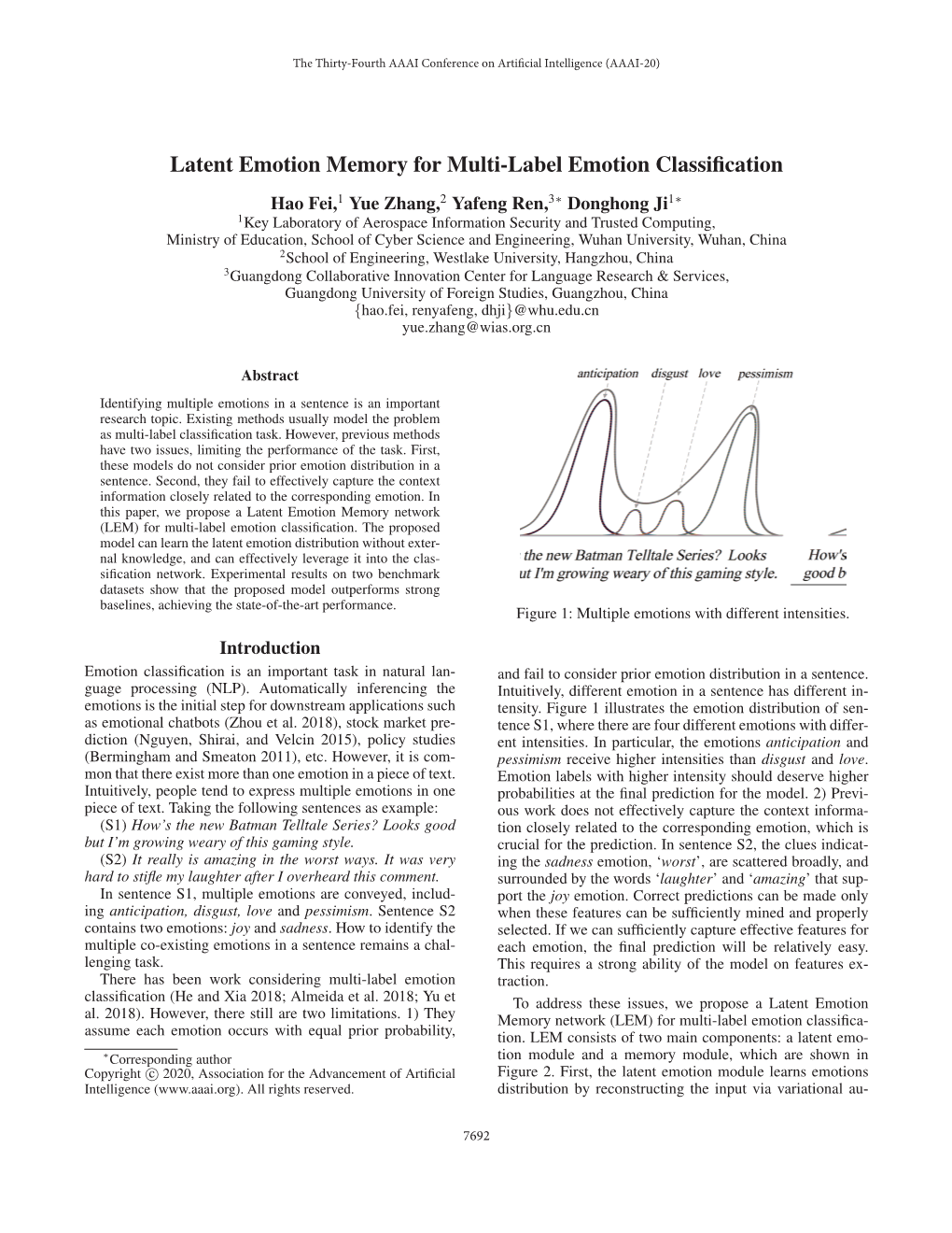 Latent Emotion Memory for Multi-Label Emotion Classification