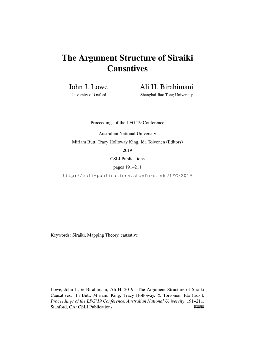 The Argument Structure of Siraiki Causatives