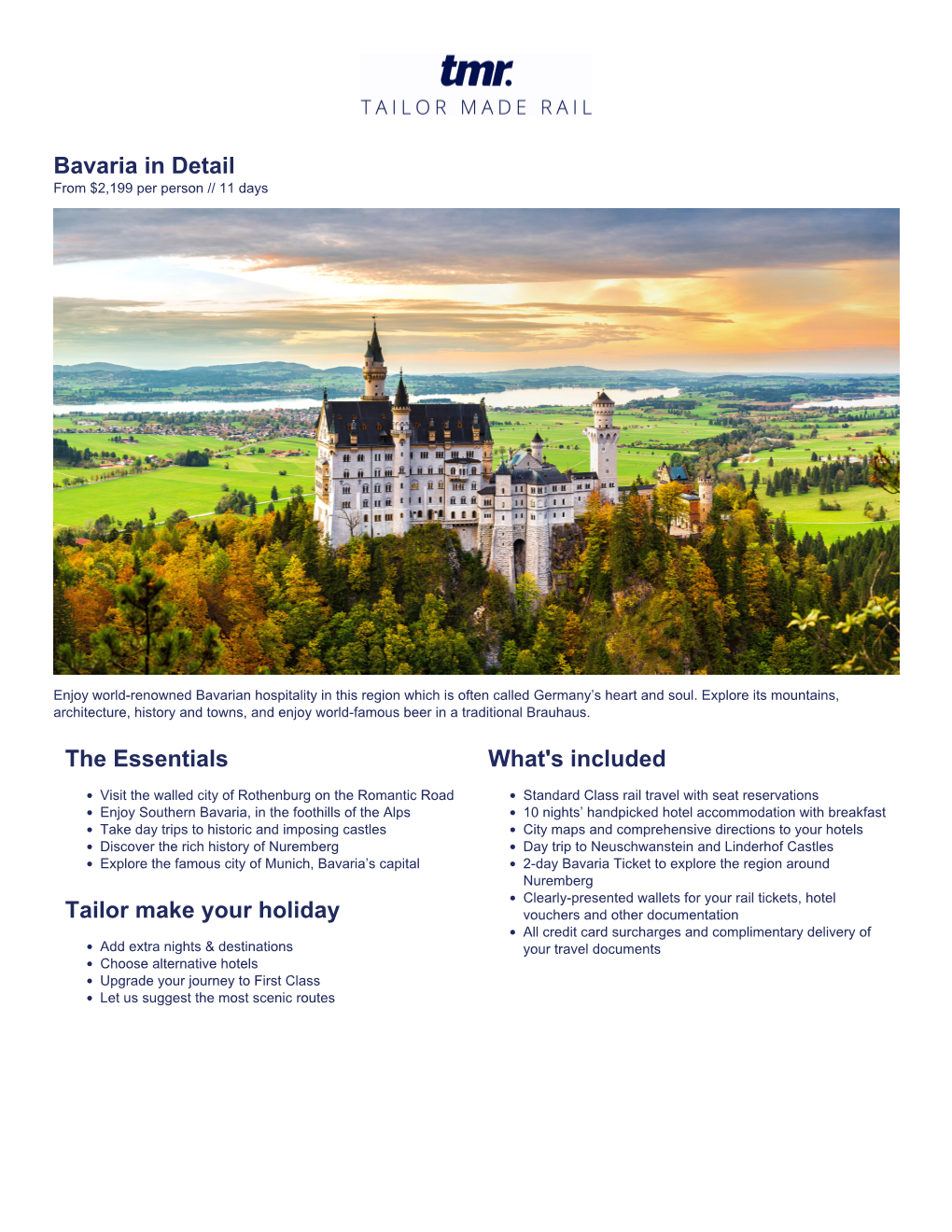 Bavaria in Detail the Essentials Tailor Make Your Holiday What's Included