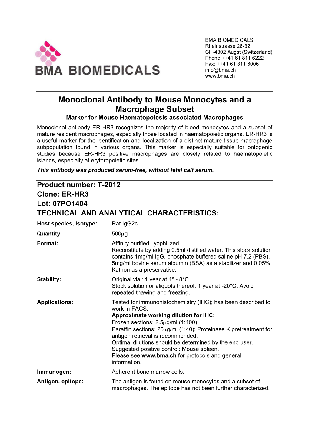 Monoclonal Antibody to Mouse Monocytes And