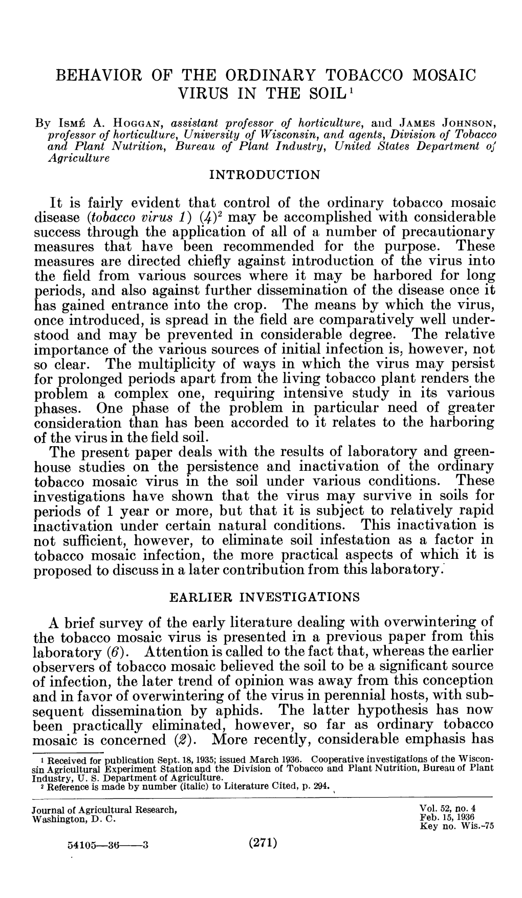 Behavior of the Ordinary Tobacco Mosaic Virus in the Soil'