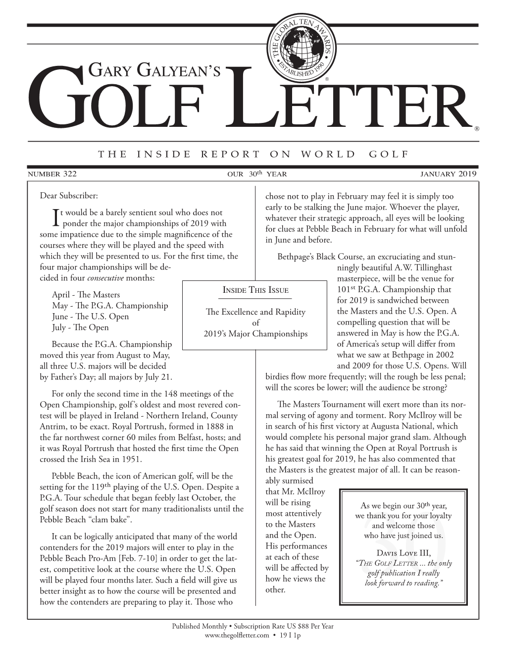 Gary Galyean's Golf Letter