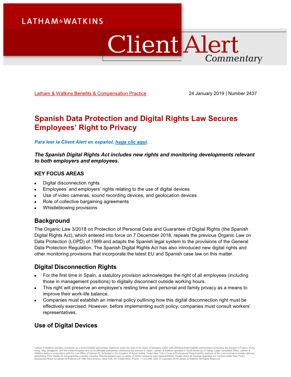 Spanish Data Protection and Digital Rights Law Secures Employees’ Right to Privacy