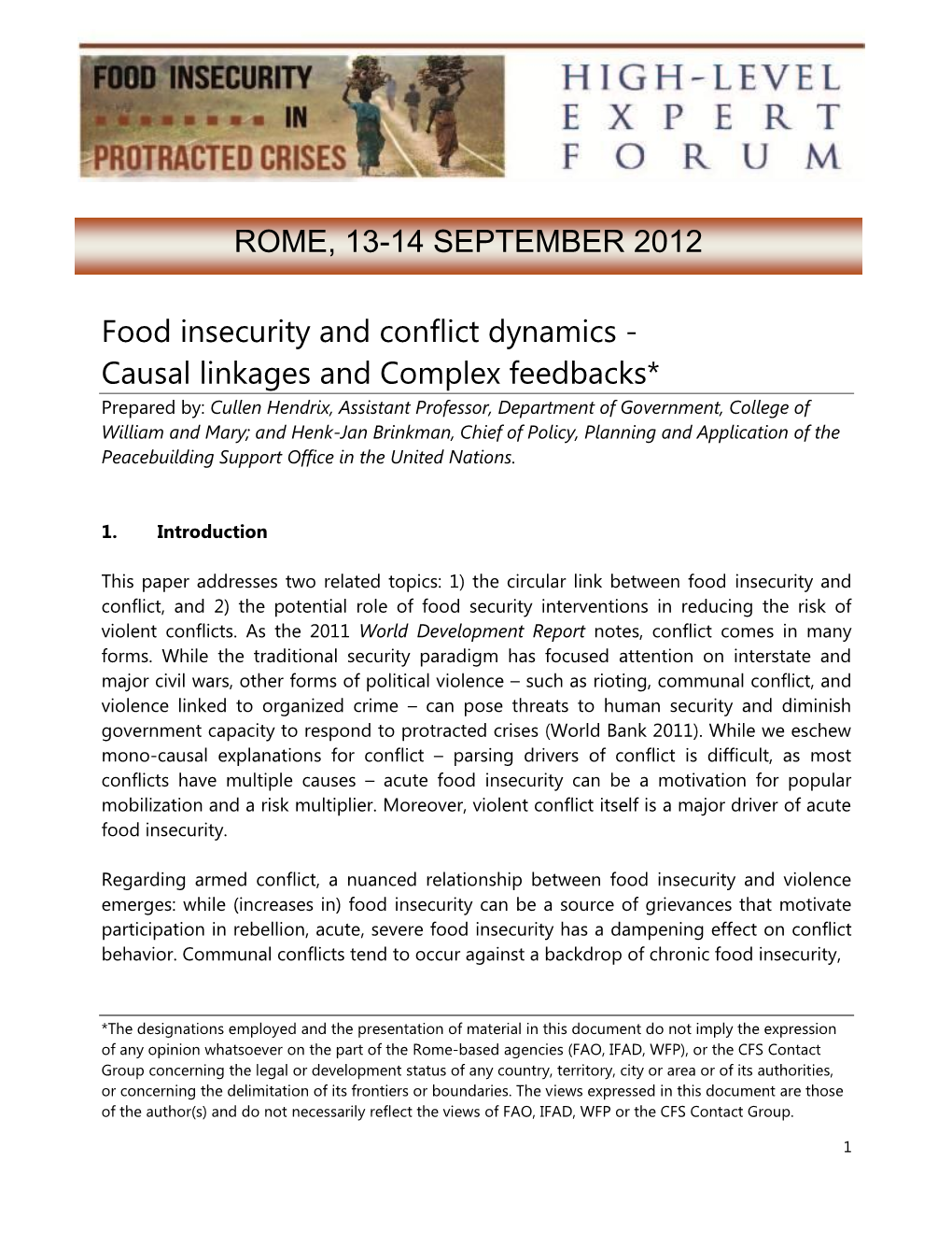 Food Insecurity and Conflict Dynamics