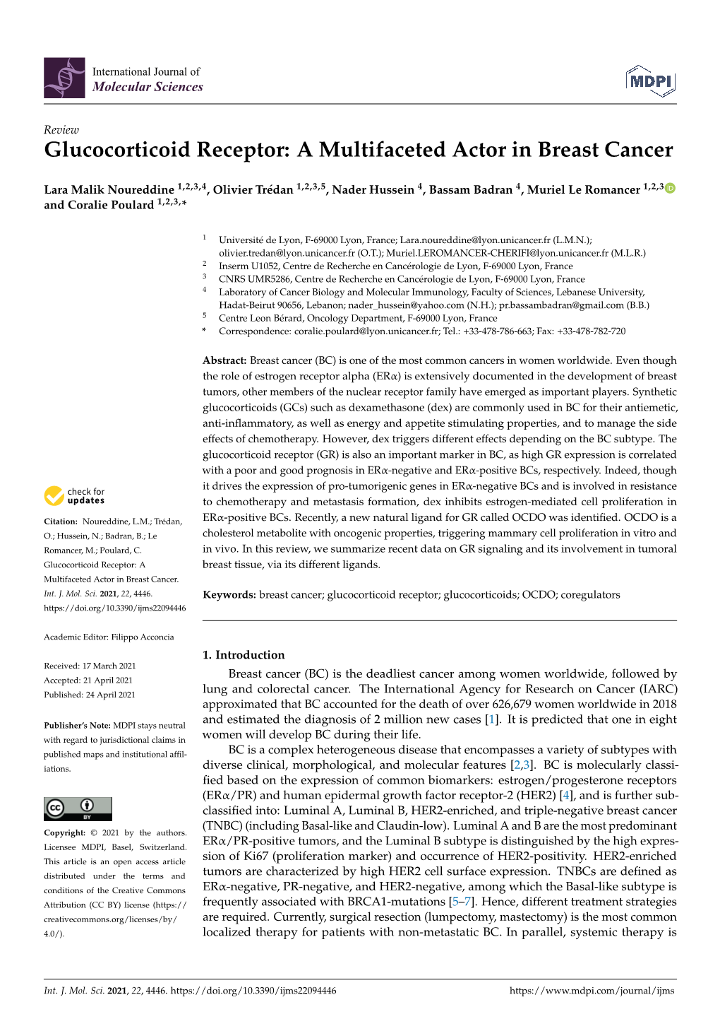 Glucocorticoid Receptor: a Multifaceted Actor in Breast Cancer