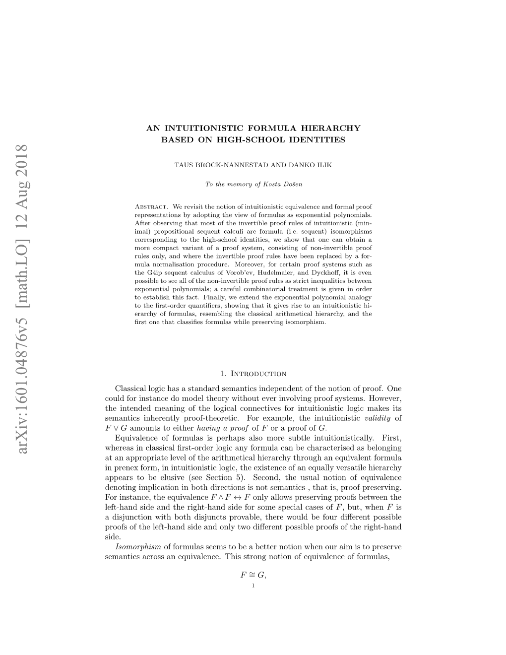 Arxiv:1601.04876V5 [Math.LO] 12 Aug 2018 Eatc Cosa Qiaec.Ti Tognto Fequivalence of Notion Strong This Equivalence