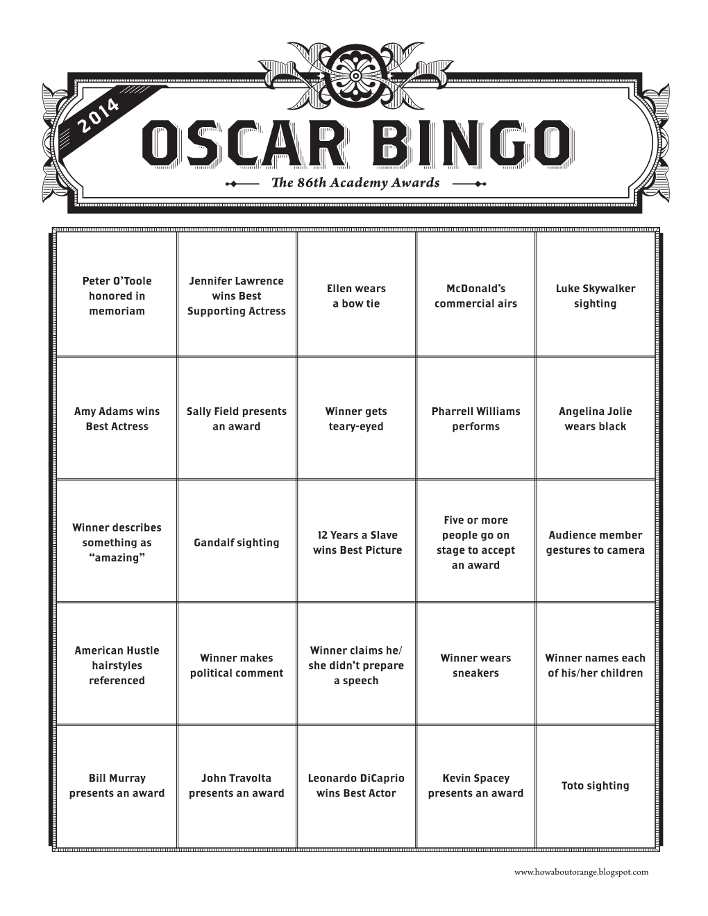 OSCAR BINGO E 86Th Academy Awards