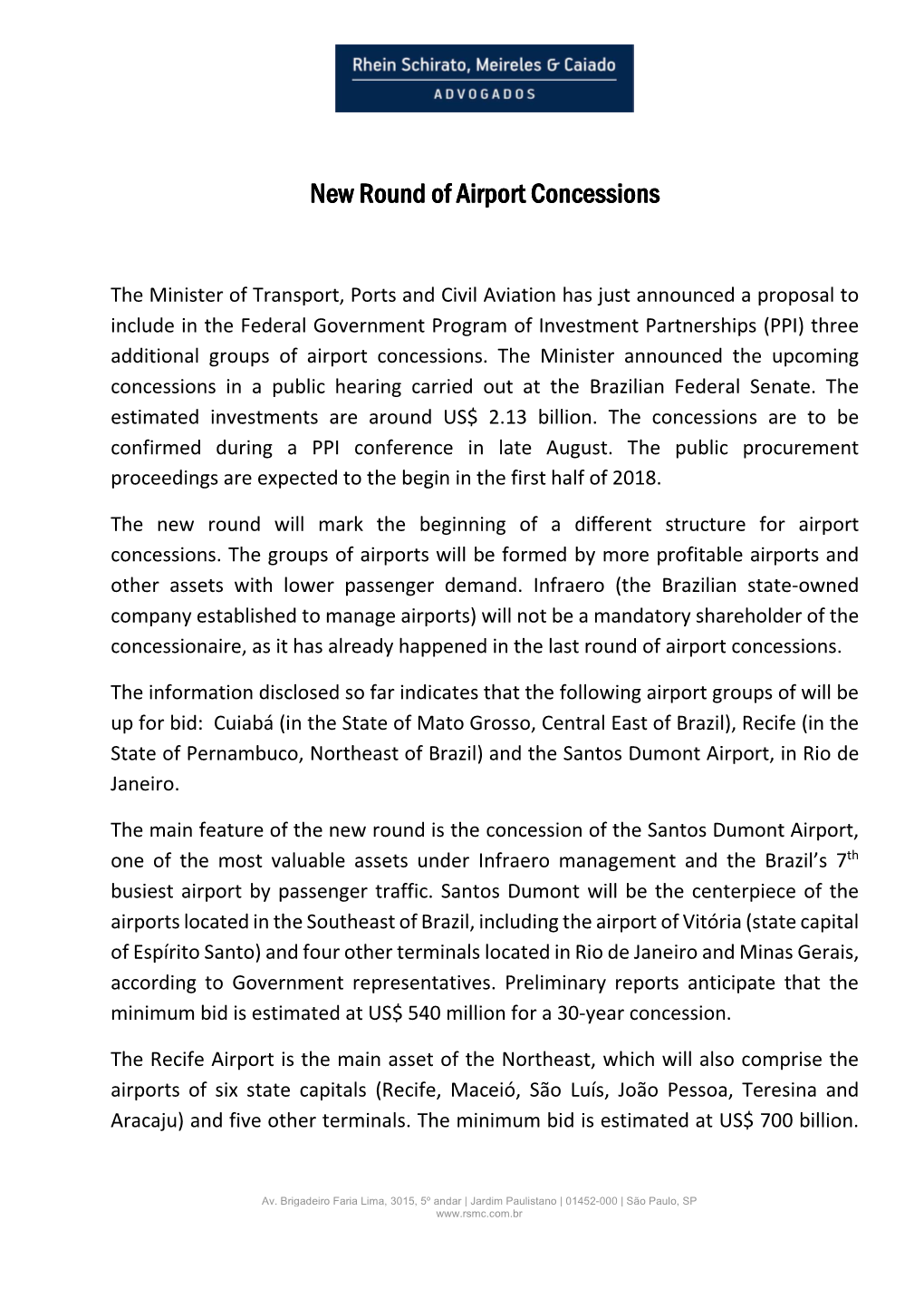 170814 CCLR JCB New Round of Airport Concessions in Brazil