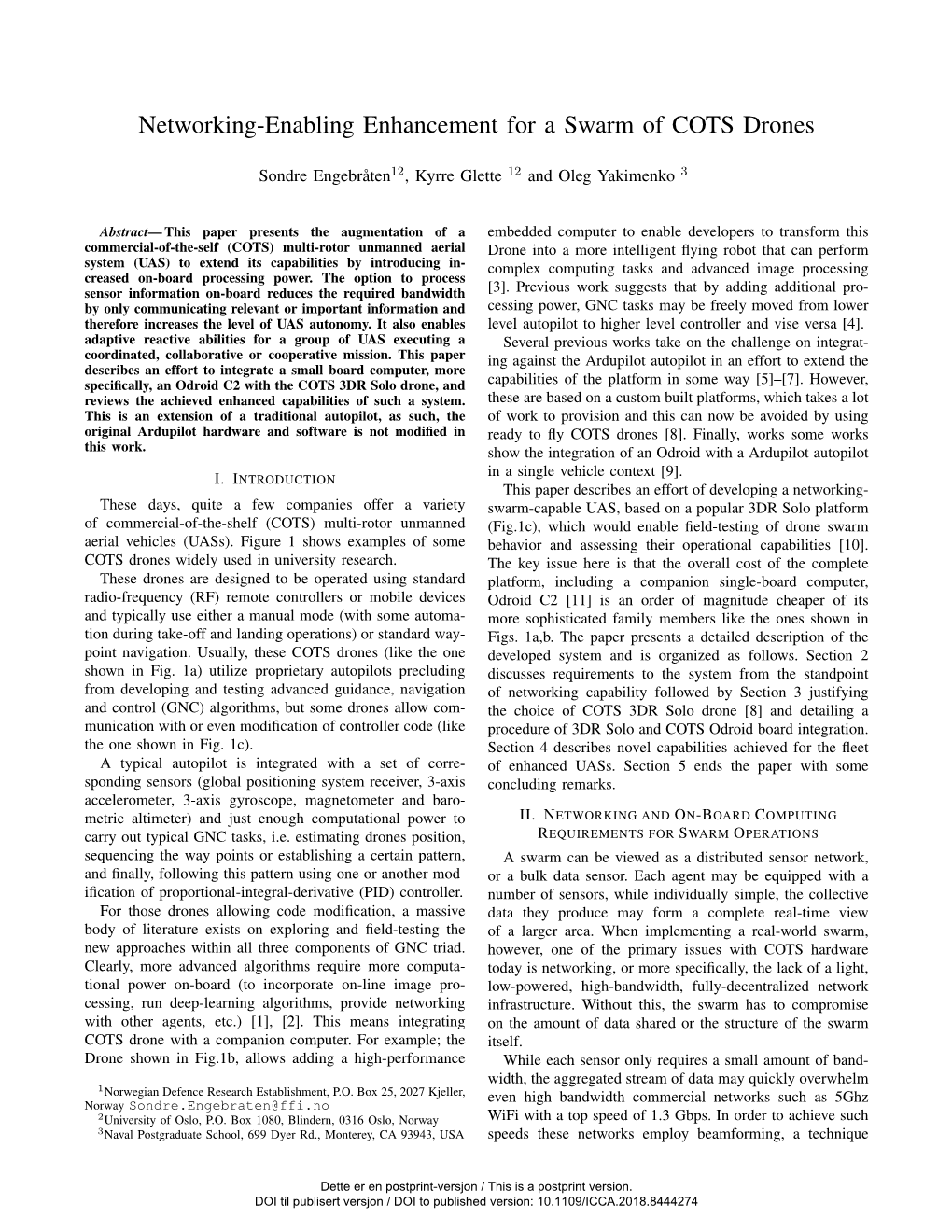 Networking-Enabling Enhancement for a Swarm of COTS Drones