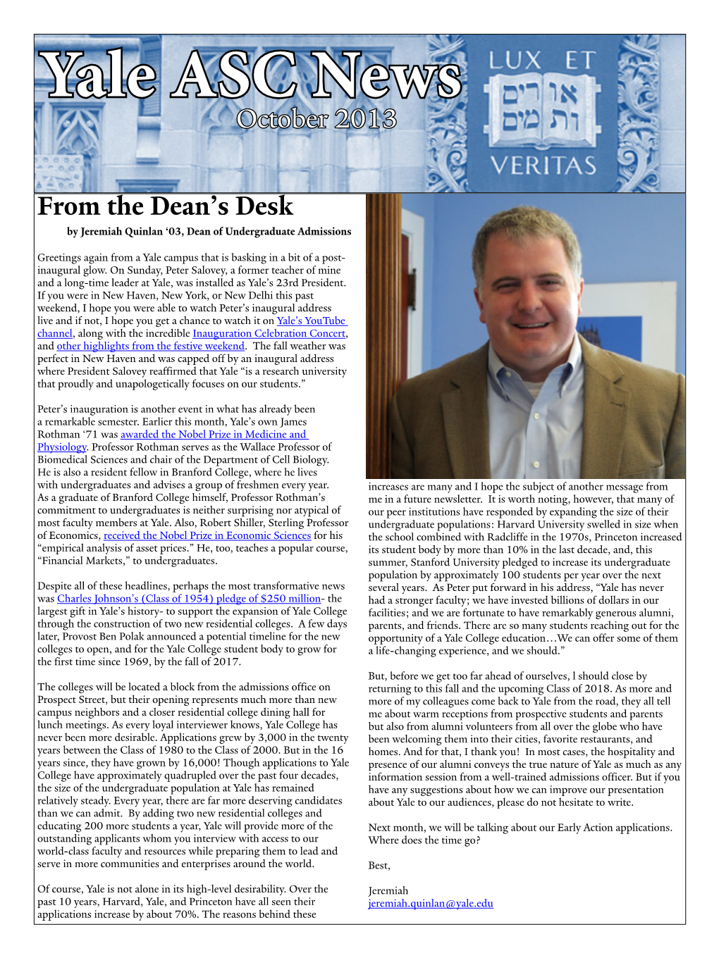 From the Dean's Desk October 2013