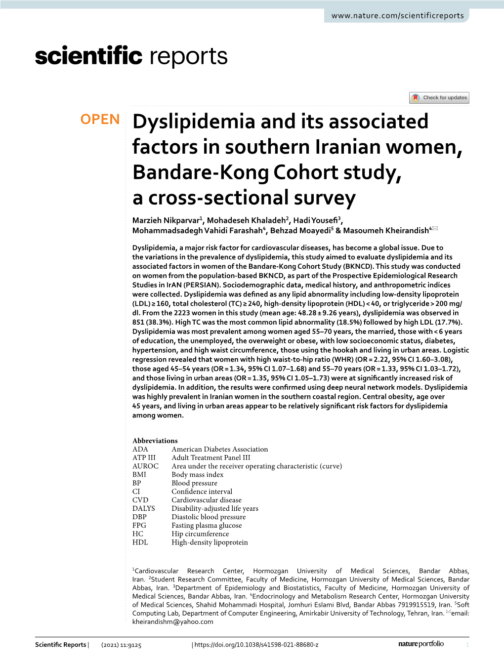 Dyslipidemia and Its Associated Factors in Southern Iranian Women