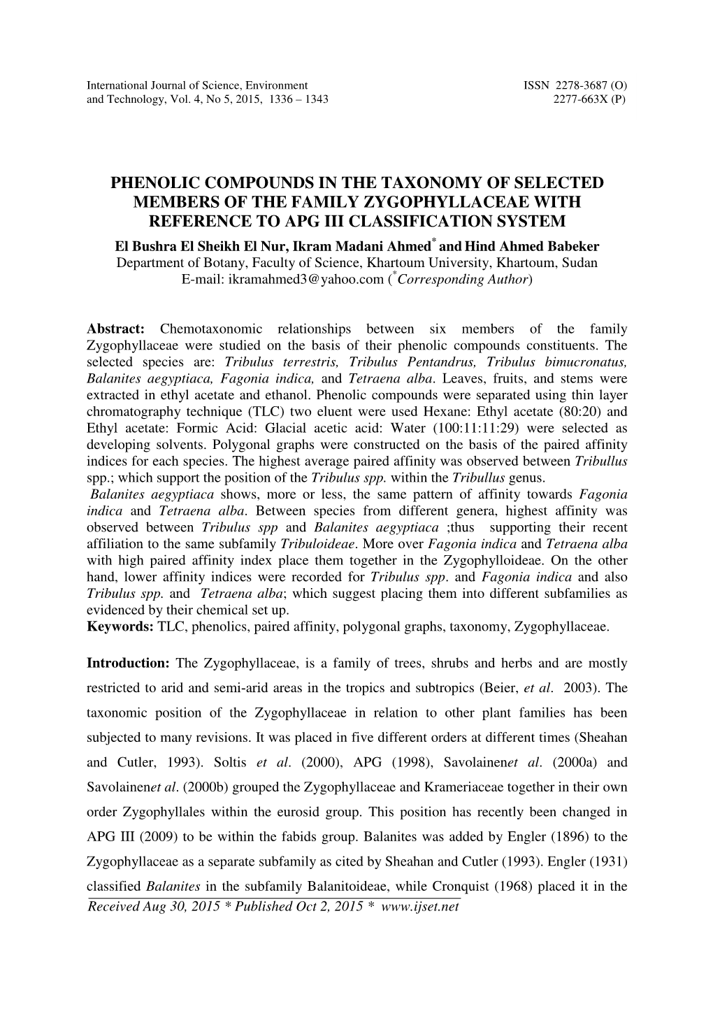 Phenolic Compounds in the Taxonomy of Selected