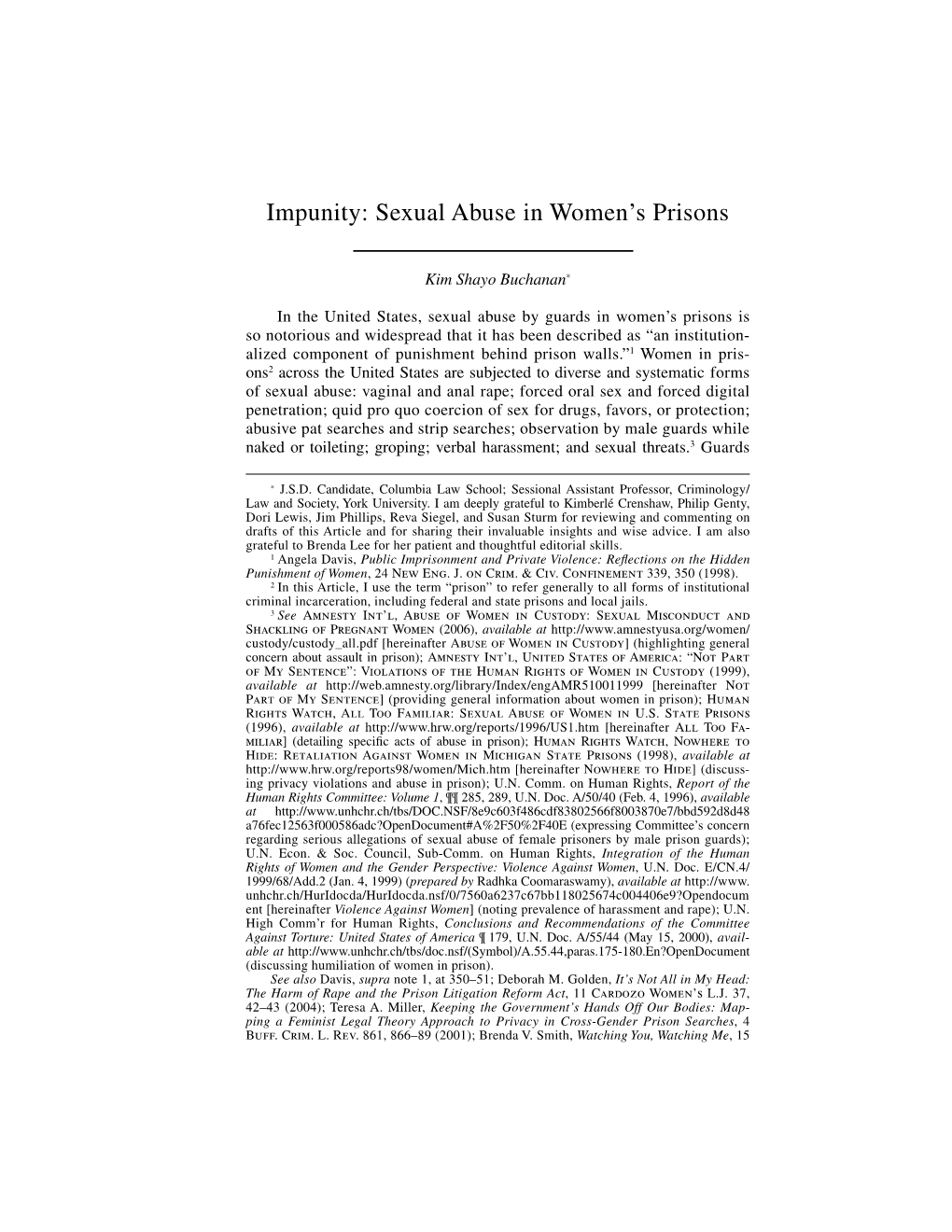 Sexual Abuse in Women's Prisons