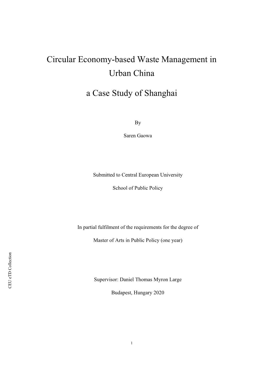 Circular Economy-Based Waste Management in Urban China A