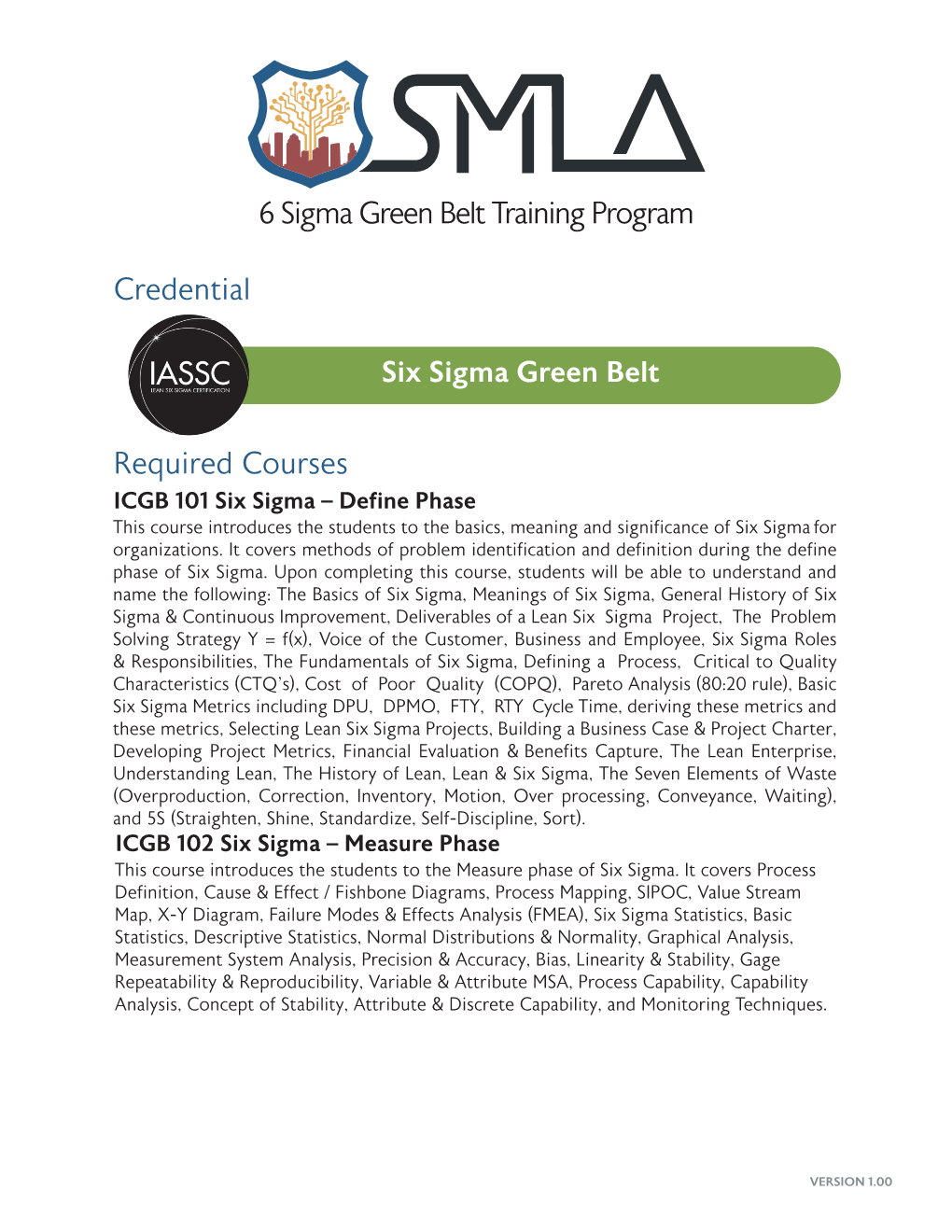 6 Sigma Green Belt Training Program Credential Required Courses