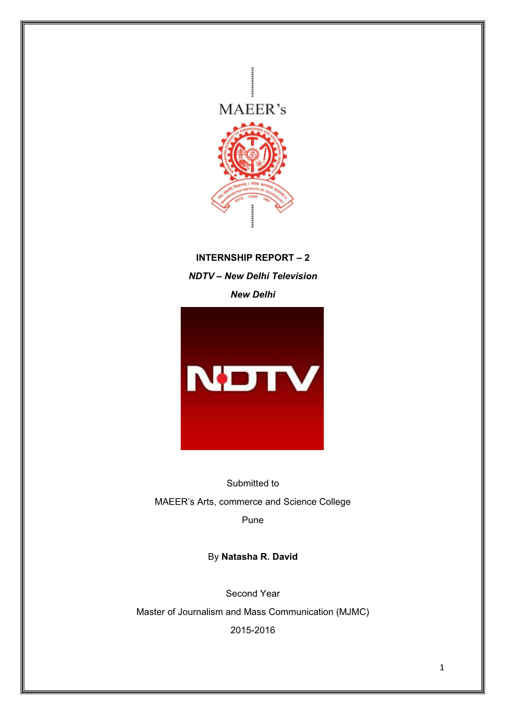 1 Internship Report – 2 Ndtv