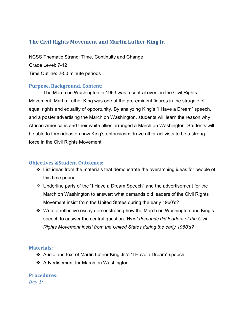 The Civil Rights Movement and Martin Luther King Jr