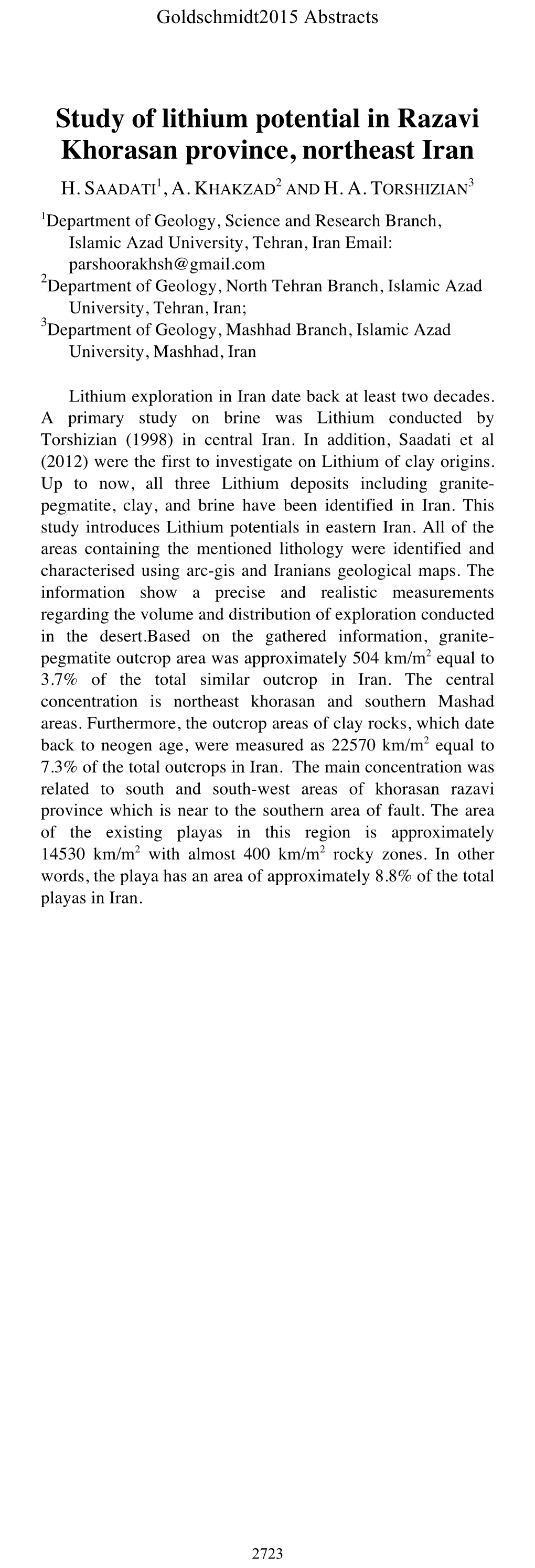 Study of Lithium Potential in Razavi Khorasan Province, Northeast Iran