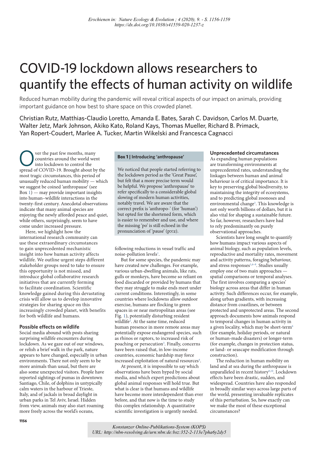 COVID-19 Lockdown Allows Researchers to Quantify the Effects of Human Activity on Wildlife