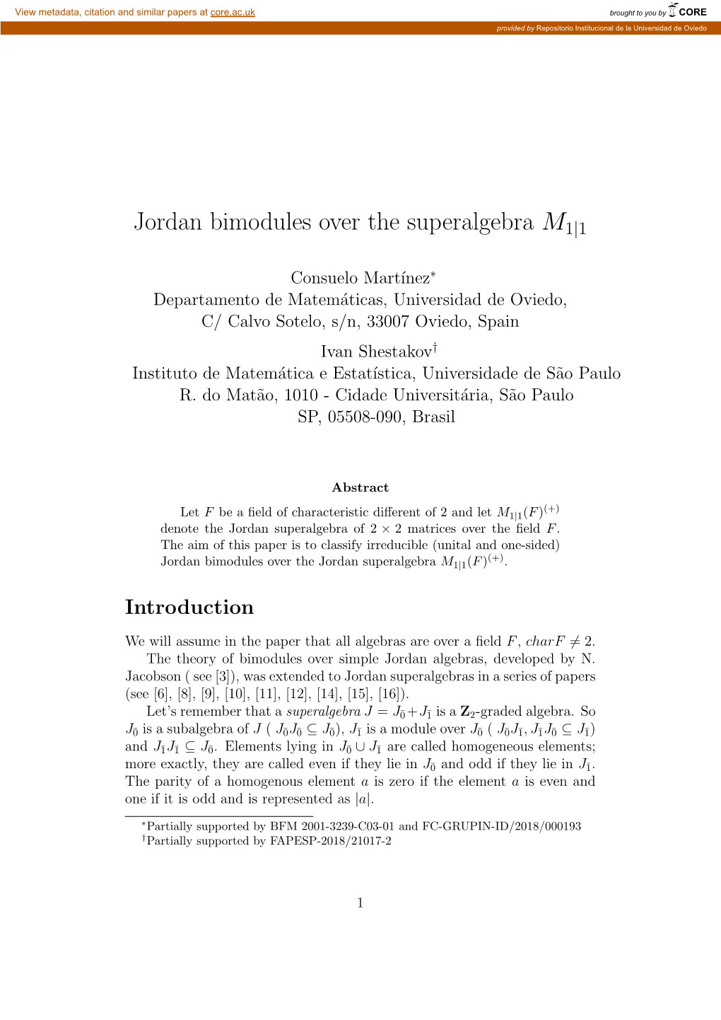 Jordan Bimodules Over the Superalgebra M1|1