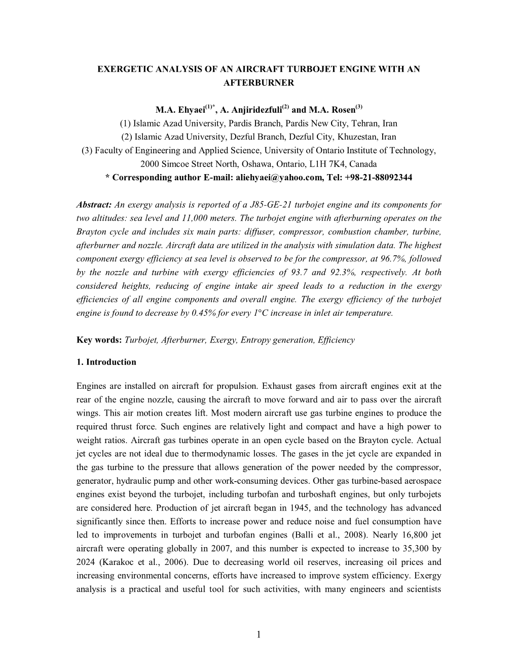 Exergetic Analysis of an Aircraft Turbojet Engine with After Burner