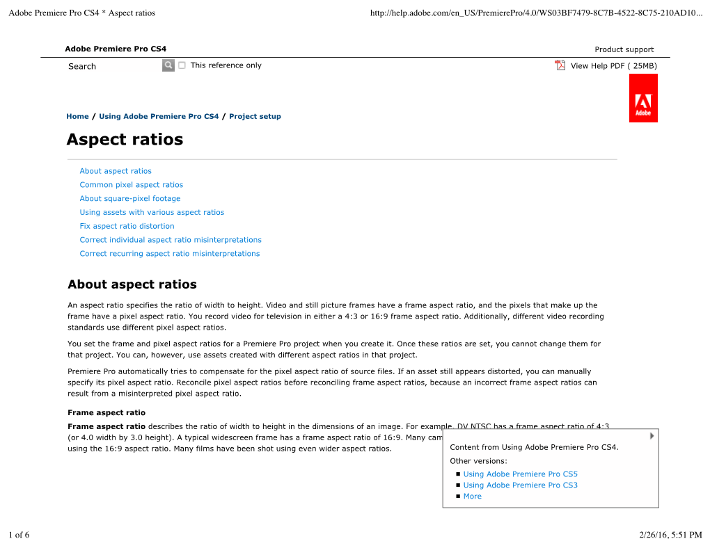 Adobe Premiere Pro CS4 * Aspect Ratios