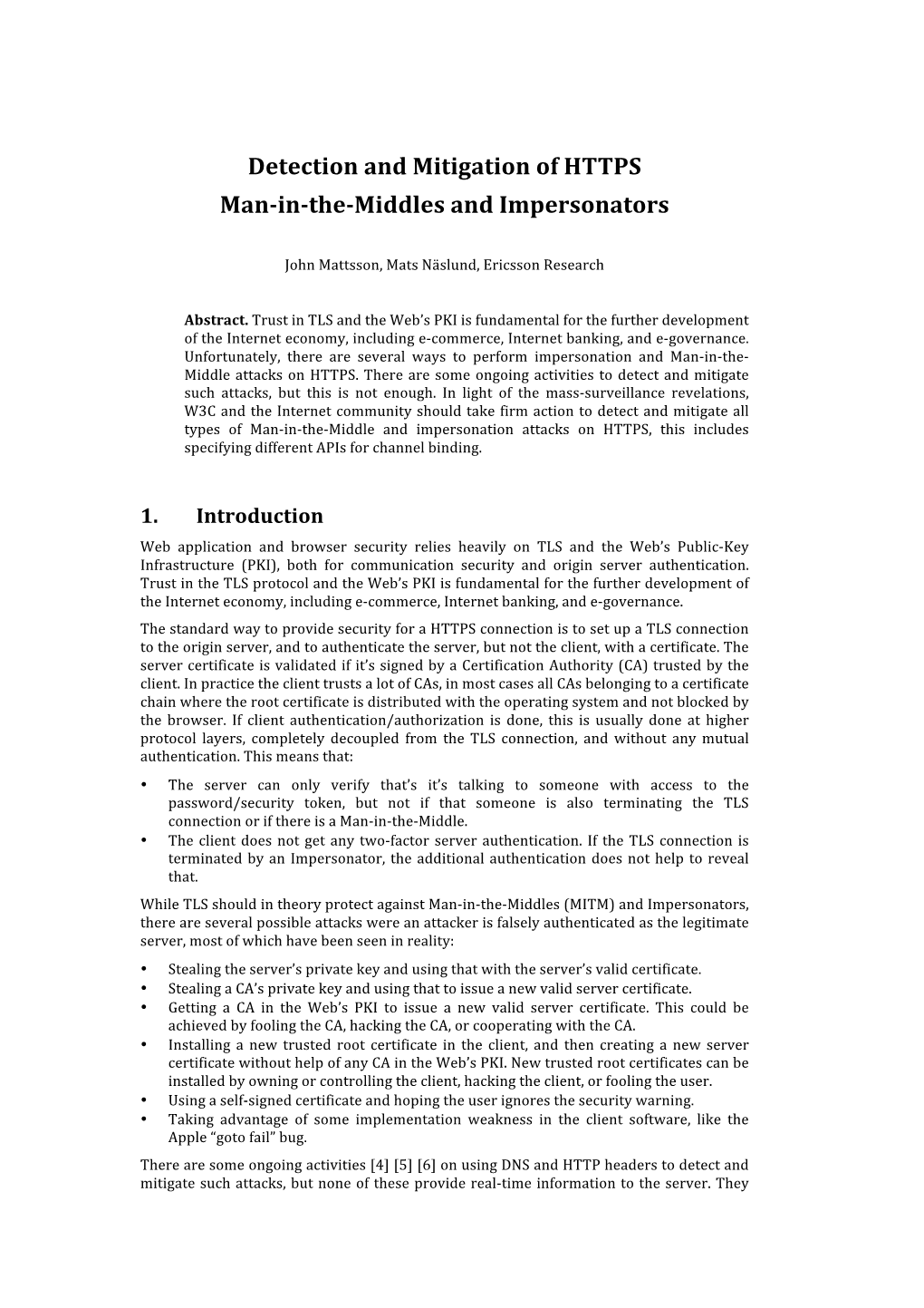 Detection and Mitigation of HTTPS Man-‐In-‐The-‐Middles And