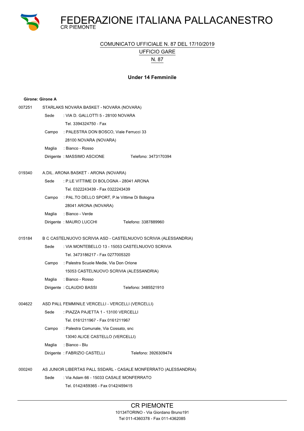 Federazione Italiana Pallacanestro Cr Piemonte